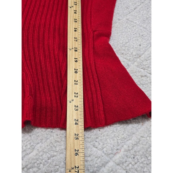 Magaschoni Cashmere Red Turtleneck Peplum Ribbed Knit Long Sleeve Sweater XL - Picture 9 of 10